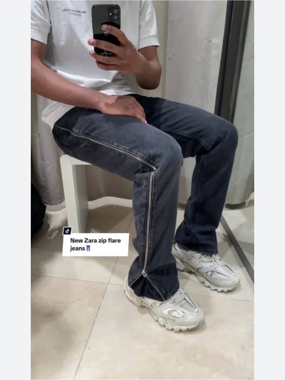 Zara Men’s Charcoal Zip-Trim Bootcut Jeans